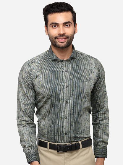 Green Printed Slim Fit Party Wear Shirt | JB Studio