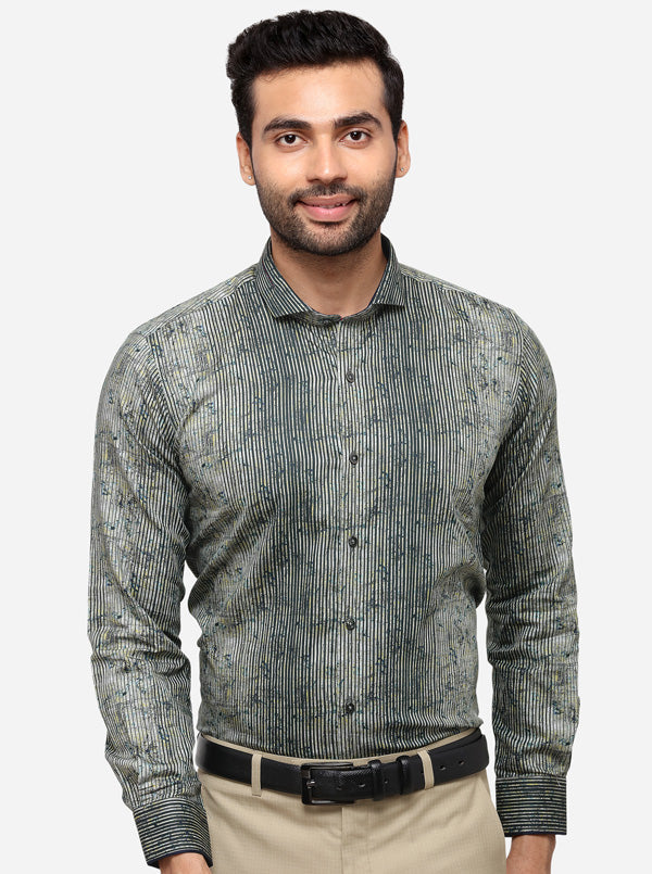 Green Printed Slim Fit Party Wear Shirt | JB Studio