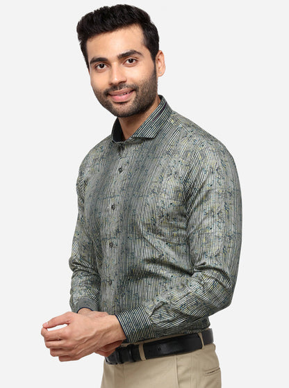 Green Printed Slim Fit Party Wear Shirt | JB Studio