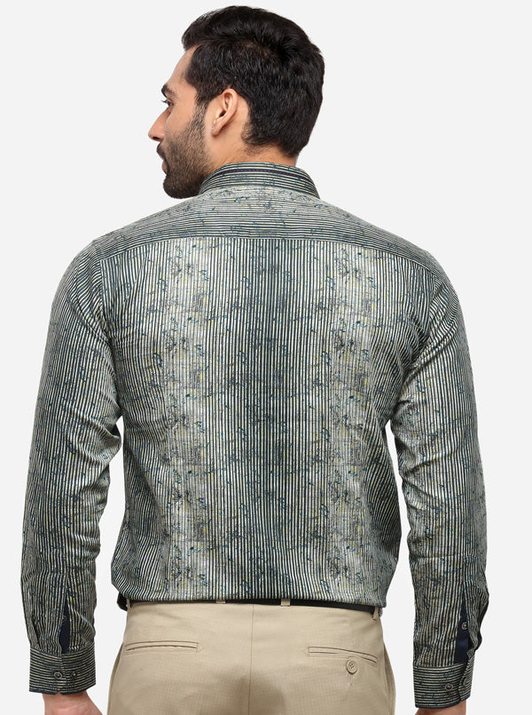 Green Printed Slim Fit Party Wear Shirt | JB Studio