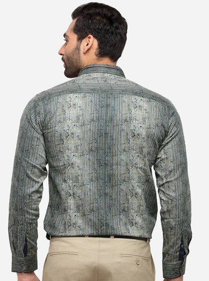 Green Printed Slim Fit Party Wear Shirt | JB Studio