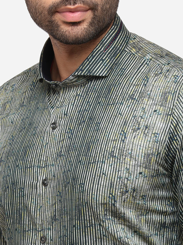 Green Printed Slim Fit Party Wear Shirt | JB Studio