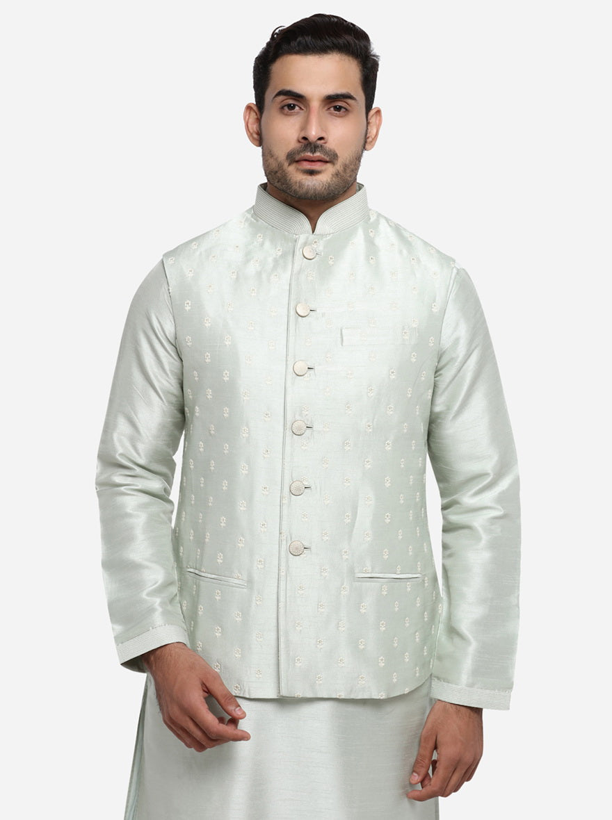 Pastel Green Kurta Set with Pastel Green Bandhgala Jacket  | Azania