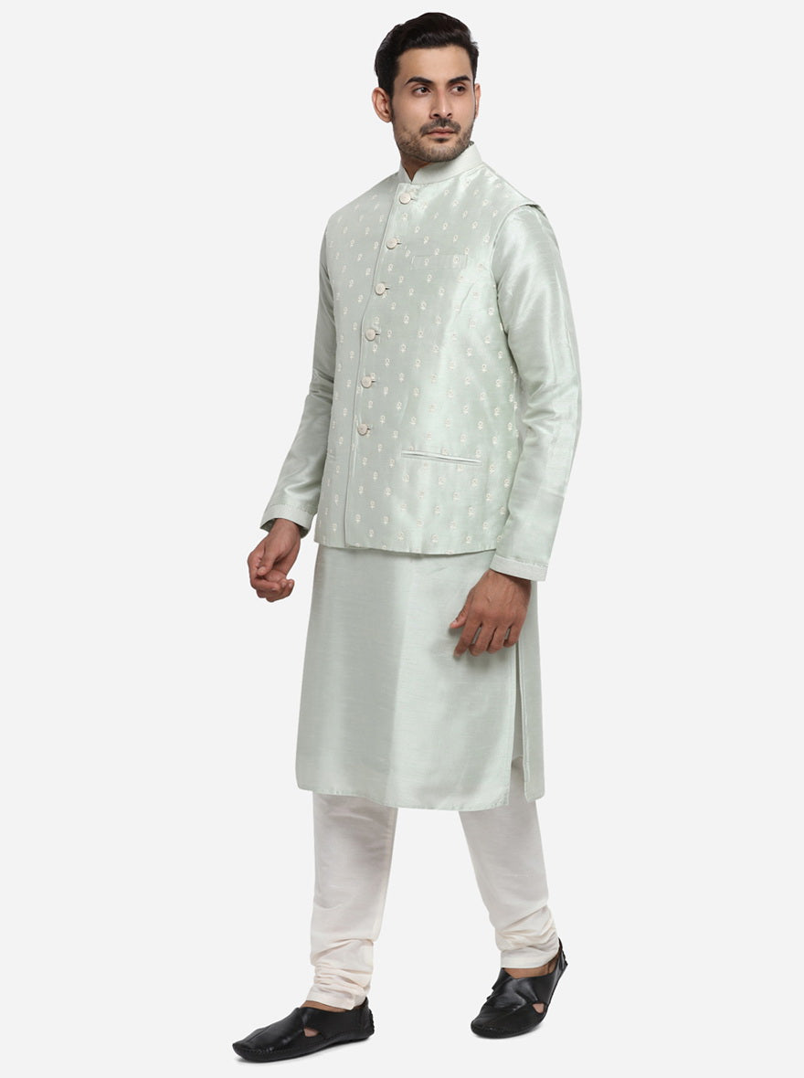 Pastel Green Kurta Set with Pastel Green Bandhgala Jacket  | Azania