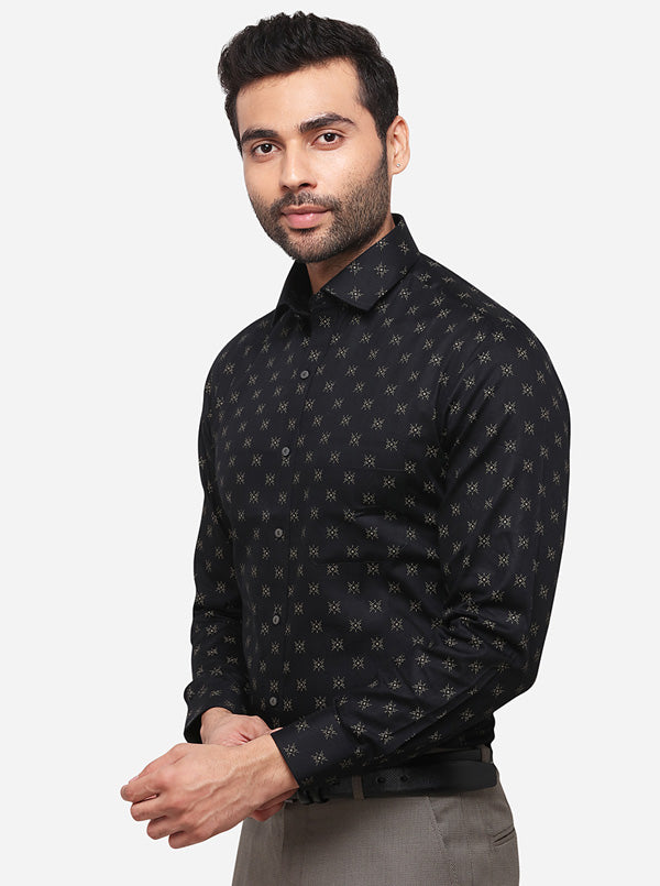 Black Printed Slim Fit Formal Shirt | Greenfibre