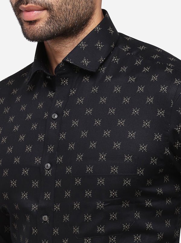 Black Printed Slim Fit Formal Shirt | Greenfibre