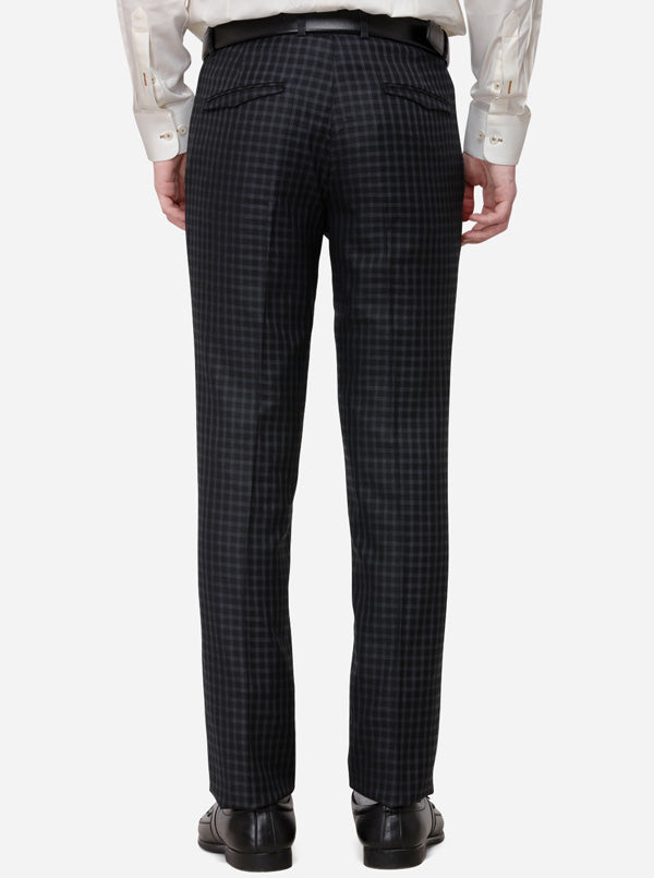 Black & Grey Checked Slim Fit Formal Trouser | JB Studio