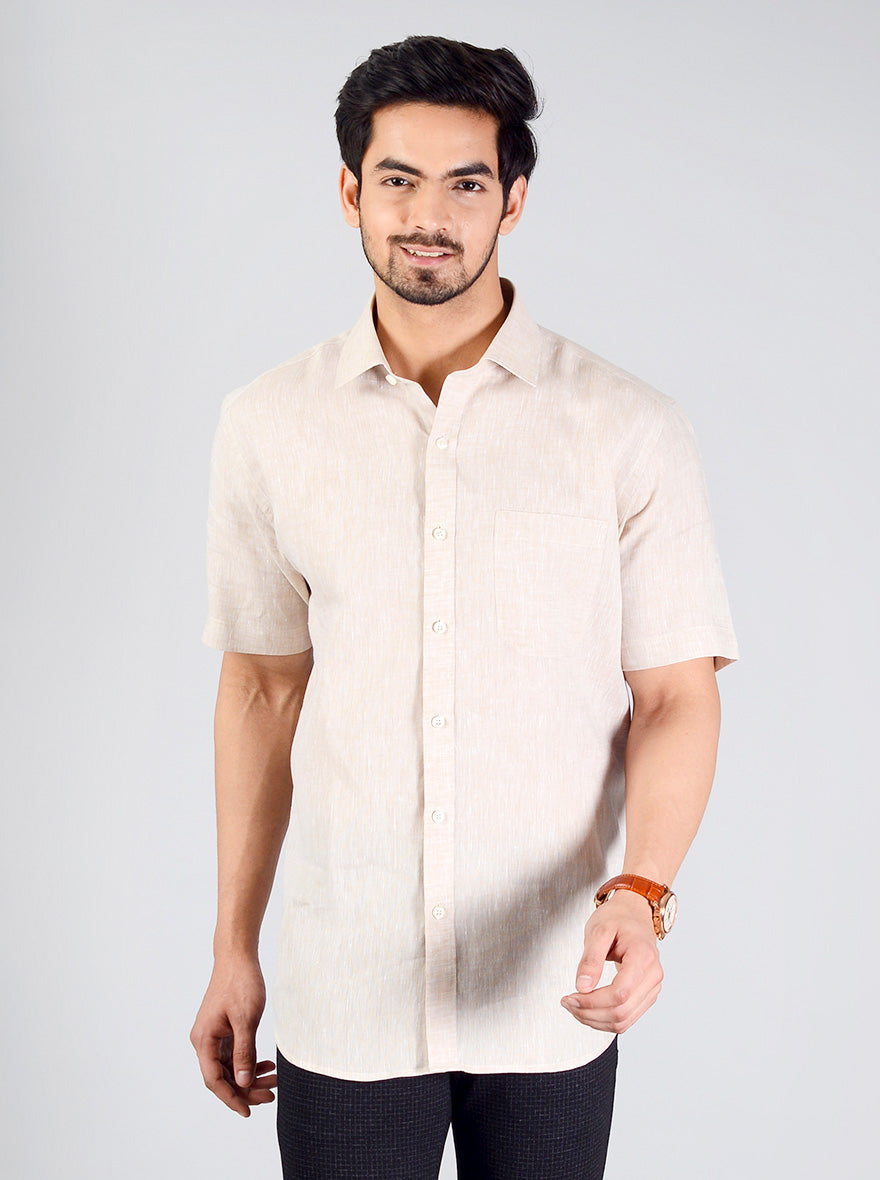 Beige Self Design Regular Fit Formal Shirt | JadeBlue