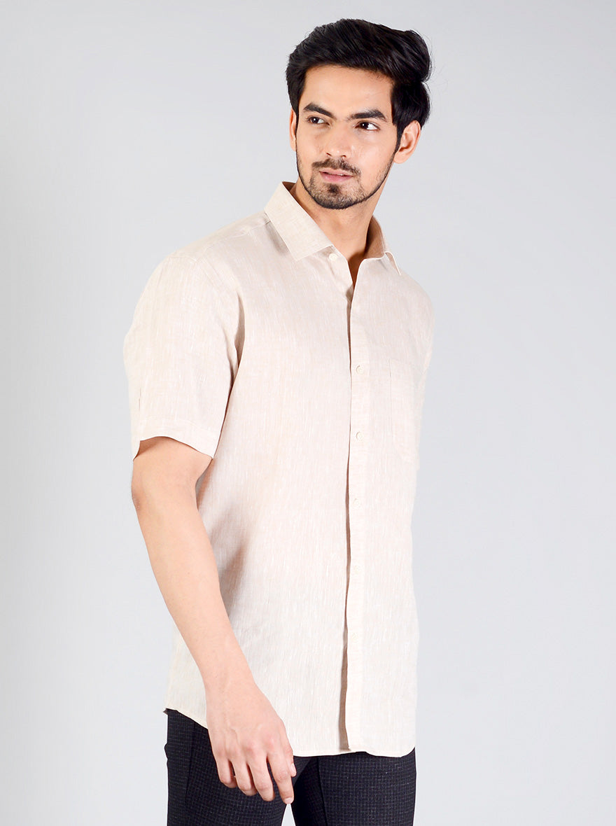 Beige Self Design Regular Fit Formal Shirt | JadeBlue