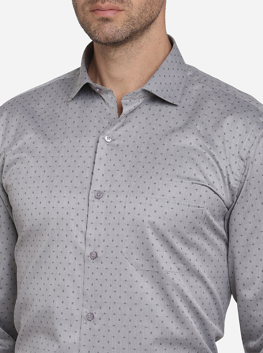 Grey Dobby Regular Fit Formal Shirt | Greenfibre