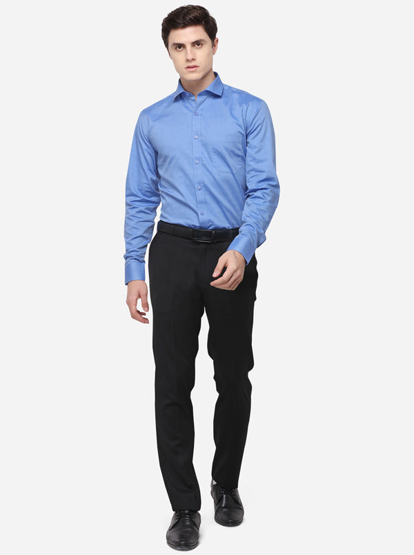 Olympic Blue Solid Regular Fit Formal Shirt | JadeBlue
