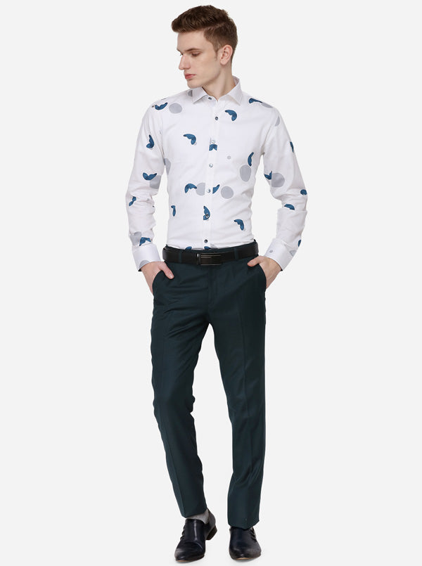 White & Blue Printed Slim Fit Party Wear Shirt | Wyre