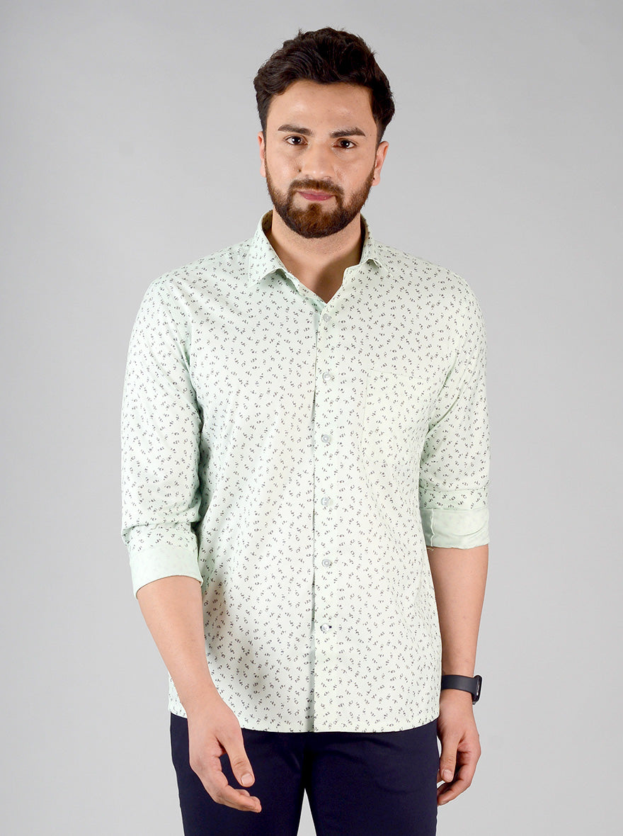 Aqua Green Printed Regular Fit Formal Shirt | Greenfibre