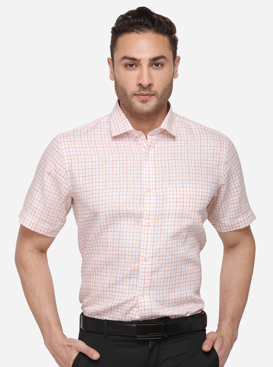 Light Pink Checked Regular Fit Formal Shirt | JadeBlue
