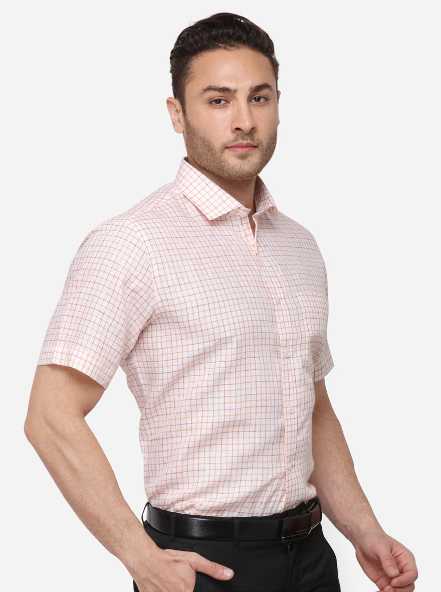 Light Pink Checked Regular Fit Formal Shirt | JadeBlue