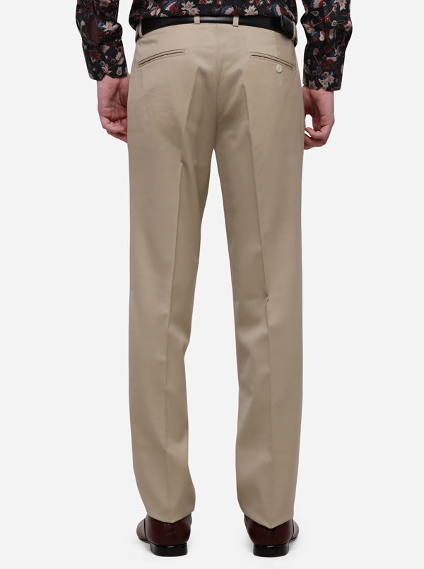 Beige Solid Slim Fit Formal Trouser | Metal