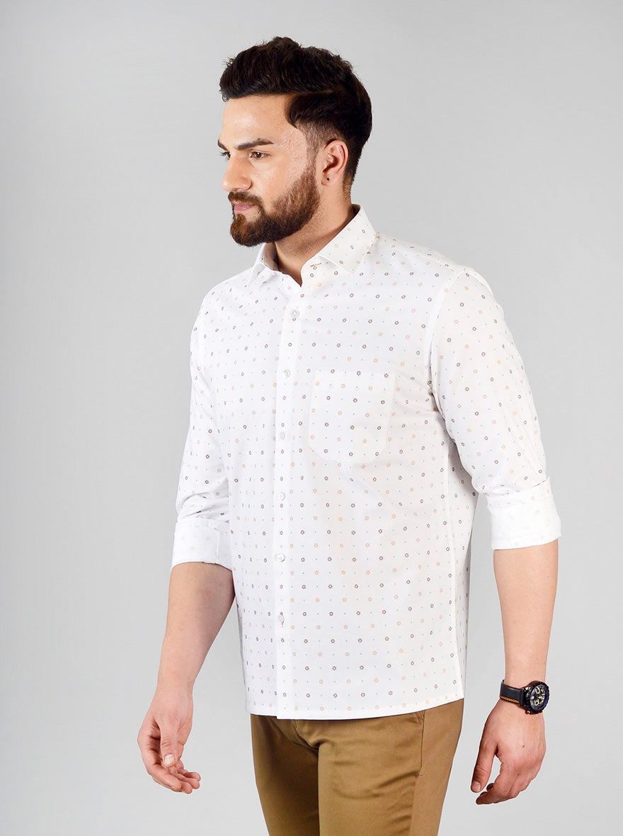 White & Mustard Printed Regular Fit Formal Shirt | Greenfibre