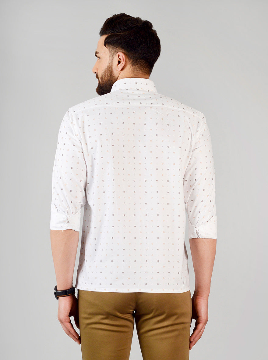 White & Mustard Printed Regular Fit Formal Shirt | Greenfibre