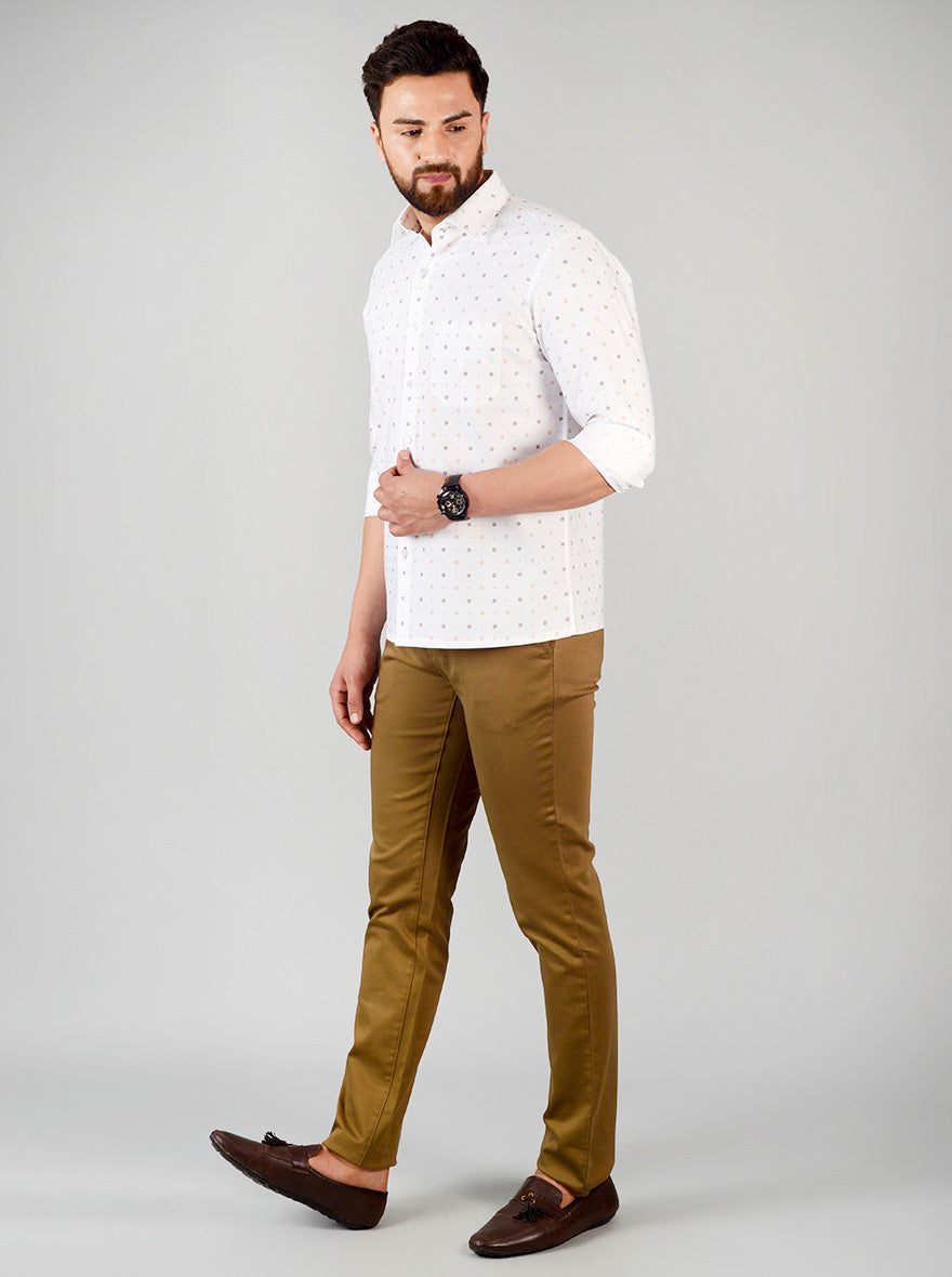 White & Mustard Printed Regular Fit Formal Shirt | Greenfibre