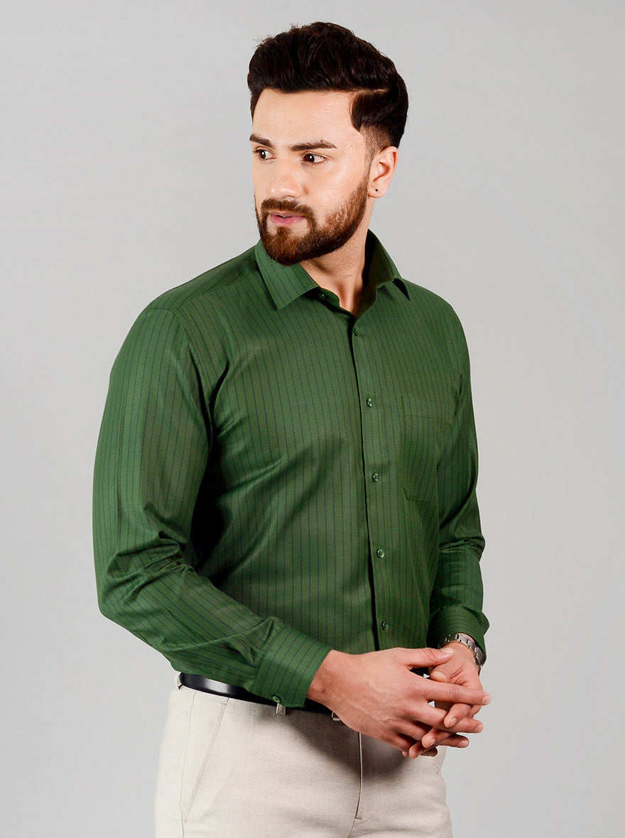 Green Striped Regular Fit Formal Shirt | Greenfibre