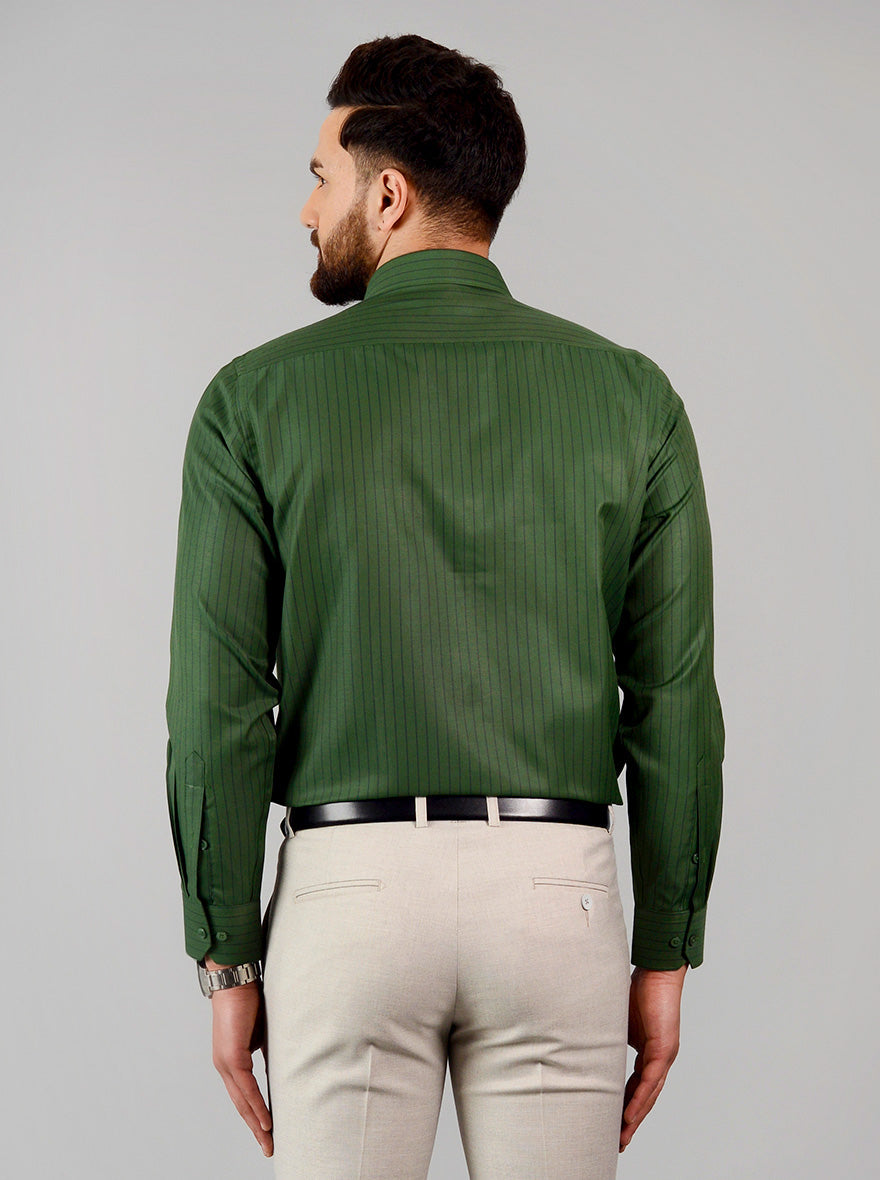 Green Striped Regular Fit Formal Shirt | Greenfibre