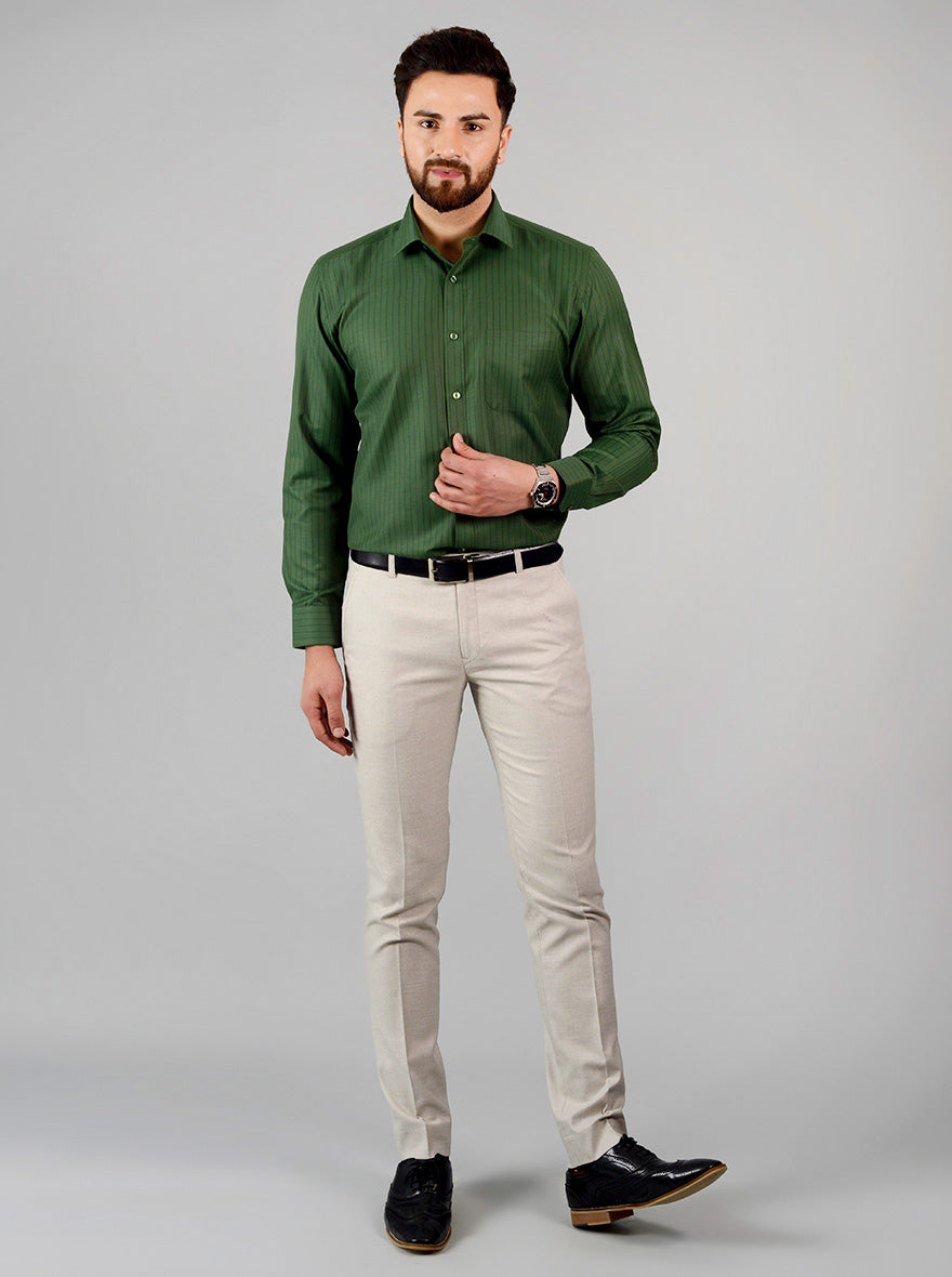 Green Striped Regular Fit Formal Shirt | Greenfibre