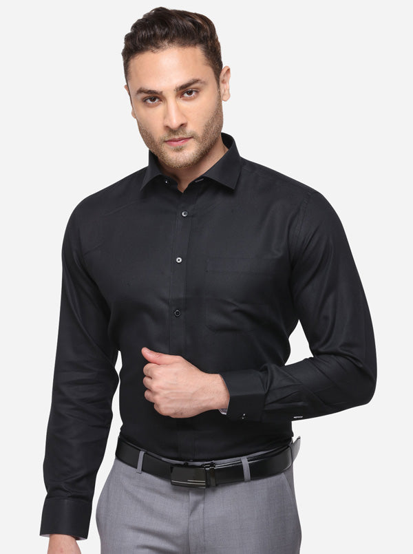 Black Solid Slim Fit Formal Shirt | Greenfibre