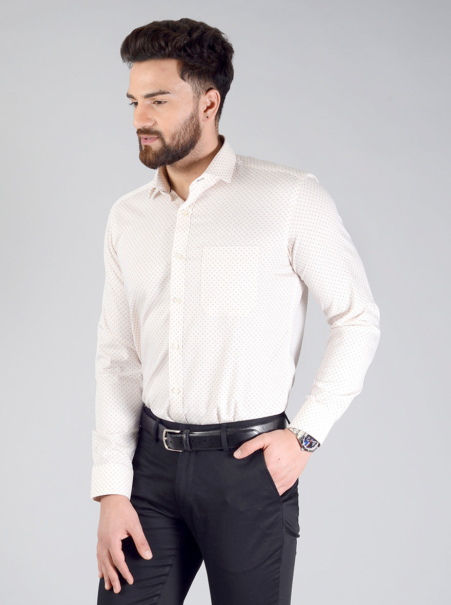 Cream Printed Slim Fit Formal Shirt | JB Sport