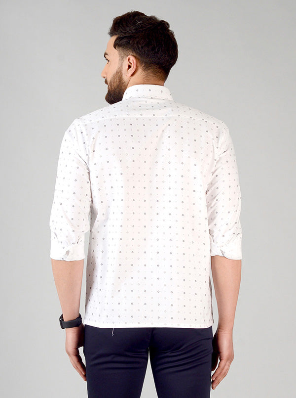 White & Grey Printed Regular Fit Formal Shirt | Greenfibre