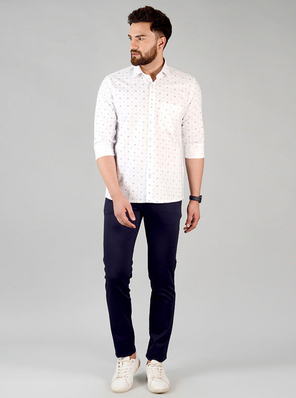 White & Grey Printed Regular Fit Formal Shirt | Greenfibre