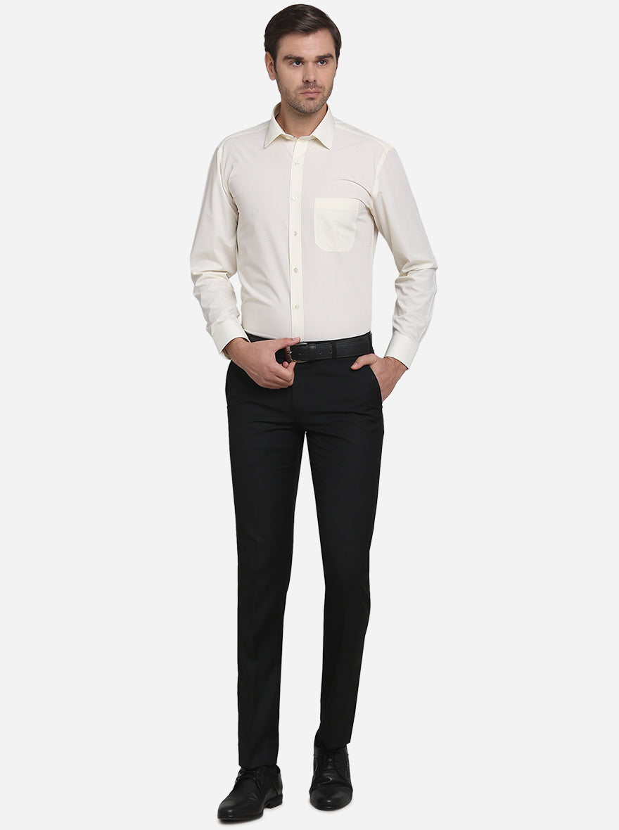 Cream Solid Regular Fit Formal Shirt  | Greenfibre