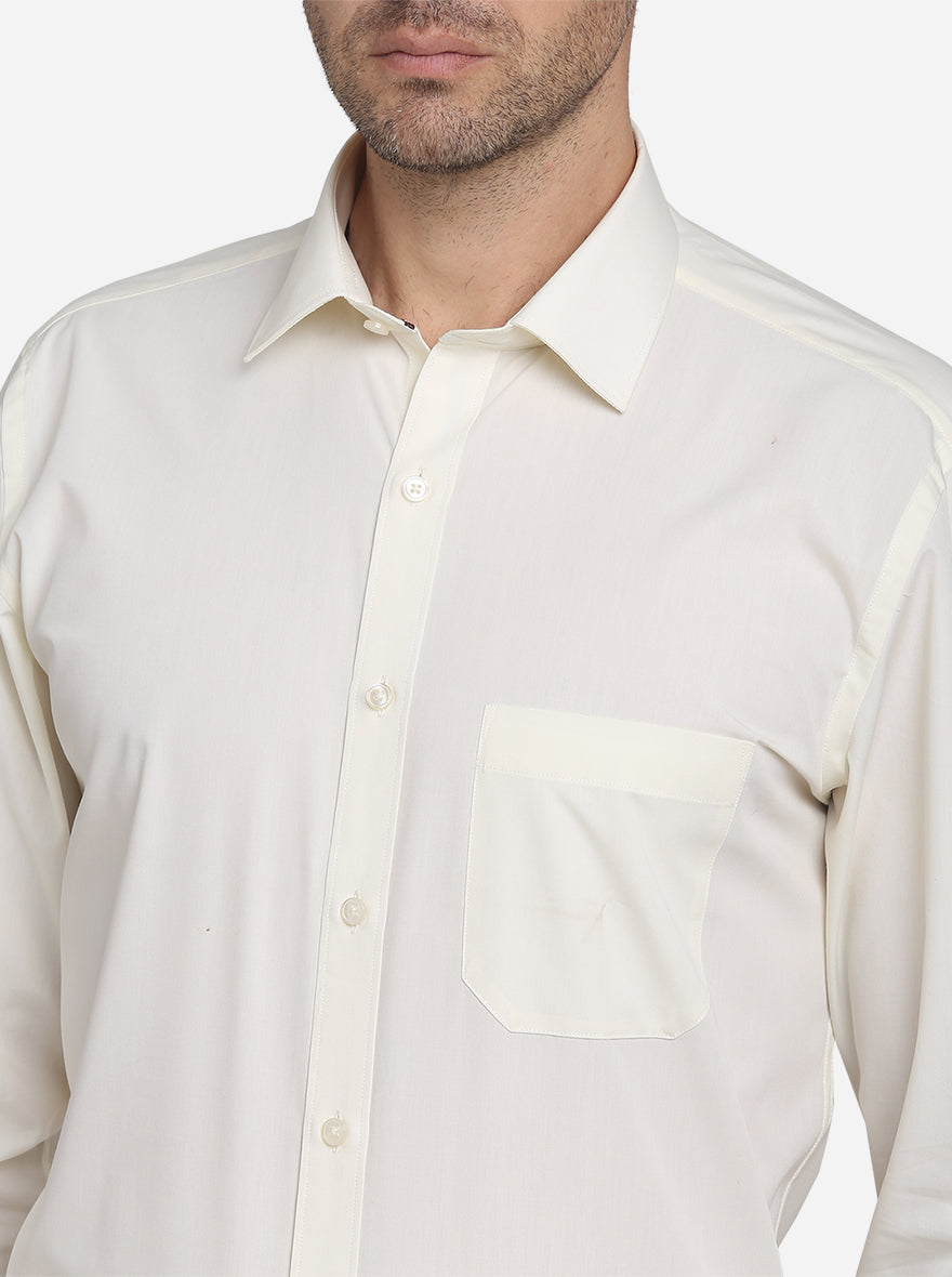 Cream Solid Regular Fit Formal Shirt  | Greenfibre