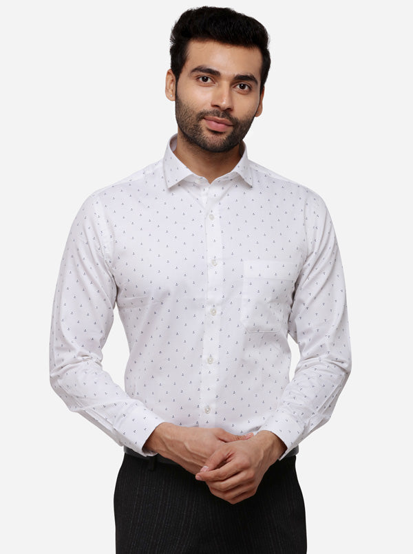 White Printed Slim Fit Formal Shirt | Greenfibre