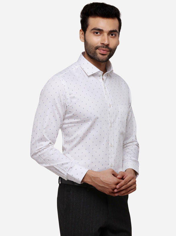 White Printed Slim Fit Formal Shirt | Greenfibre