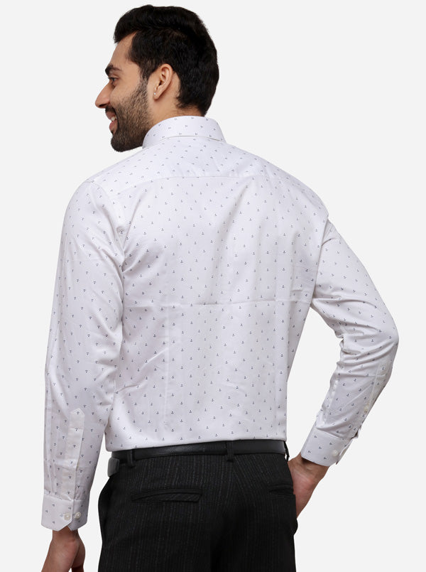 White Printed Slim Fit Formal Shirt | Greenfibre