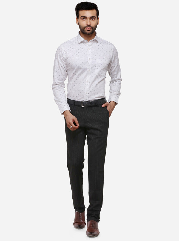 White Printed Slim Fit Formal Shirt | Greenfibre