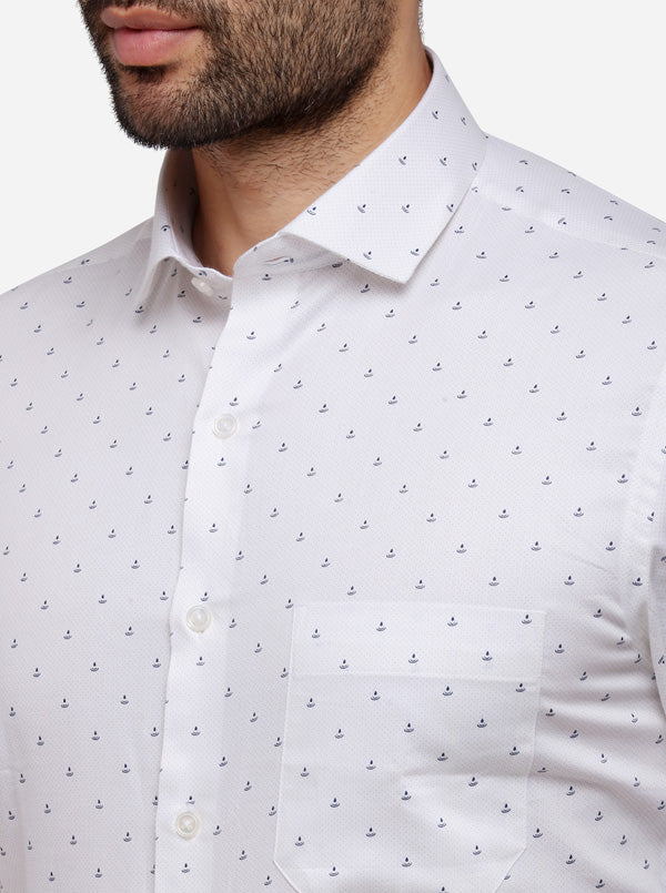 White Printed Slim Fit Formal Shirt | Greenfibre