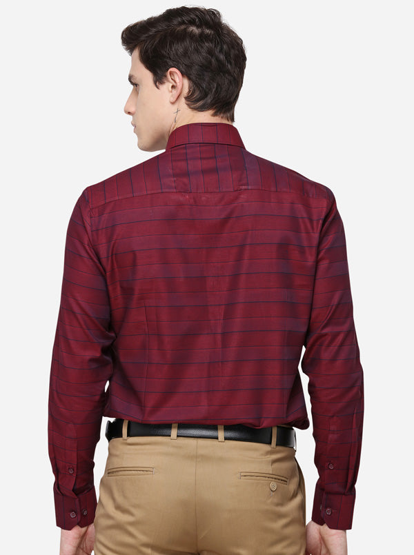 Maroon & Navy Blue Striped Slim Fit Formal Shirt | JadeBlue