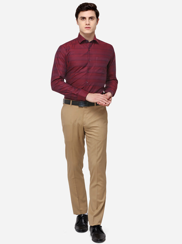 Maroon & Navy Blue Striped Slim Fit Formal Shirt | JadeBlue