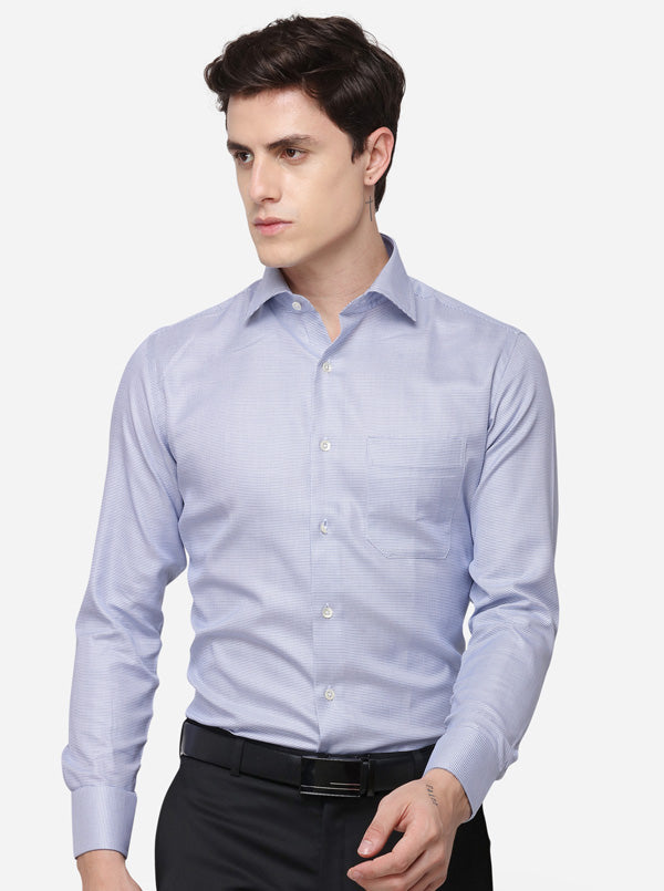 Sky Blue Printed Slim Fit Formal Shirt | JadeBlue