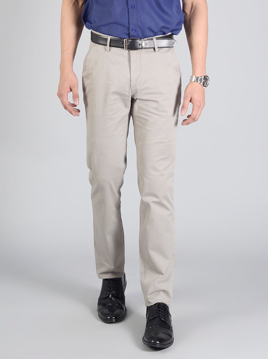 Light Grey Self Textured Slim Fit Casual Trouser | JB Sport