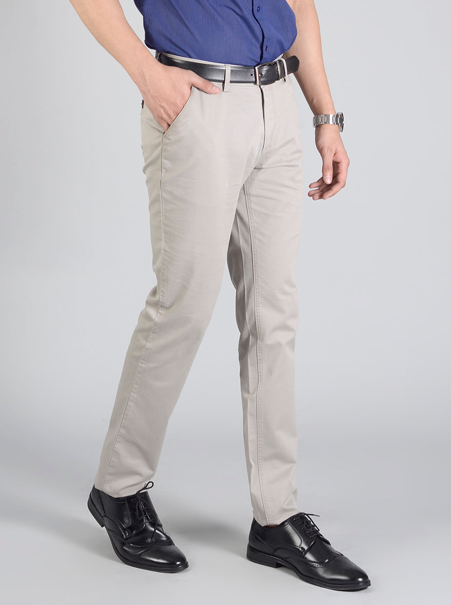 Light Grey Self Textured Slim Fit Casual Trouser | JB Sport