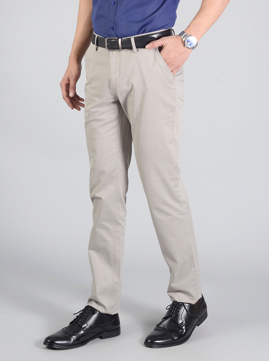 Light Grey Self Textured Slim Fit Casual Trouser | JB Sport