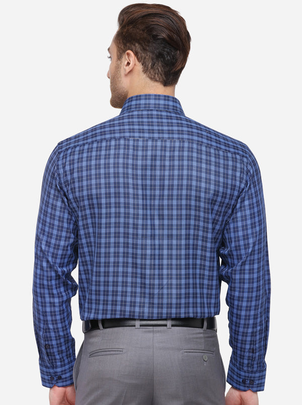 Navy Blue Checked Regular Fit Formal Shirt | Greenfibre