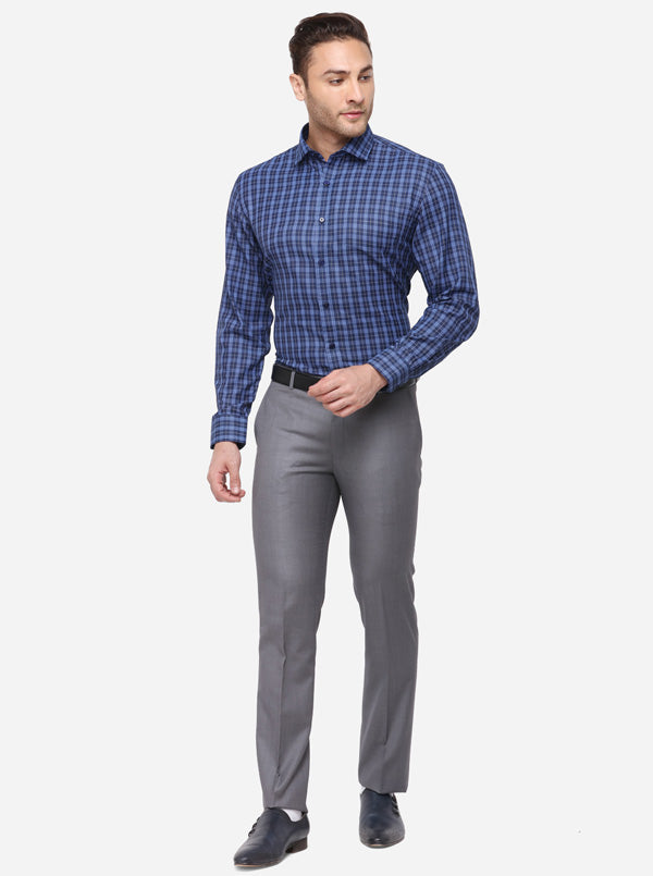 Navy Blue Checked Regular Fit Formal Shirt | Greenfibre
