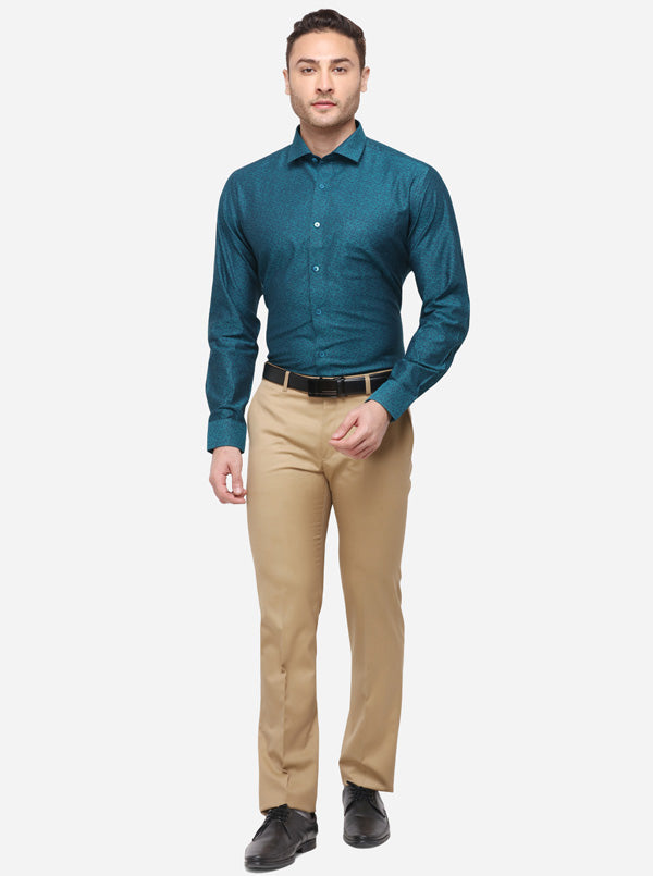 Green Printed Slim Fit Formal Shirt | Metal