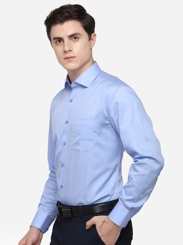 Sky Blue Solid Regular Fit Formal Shirt | JadeBlue