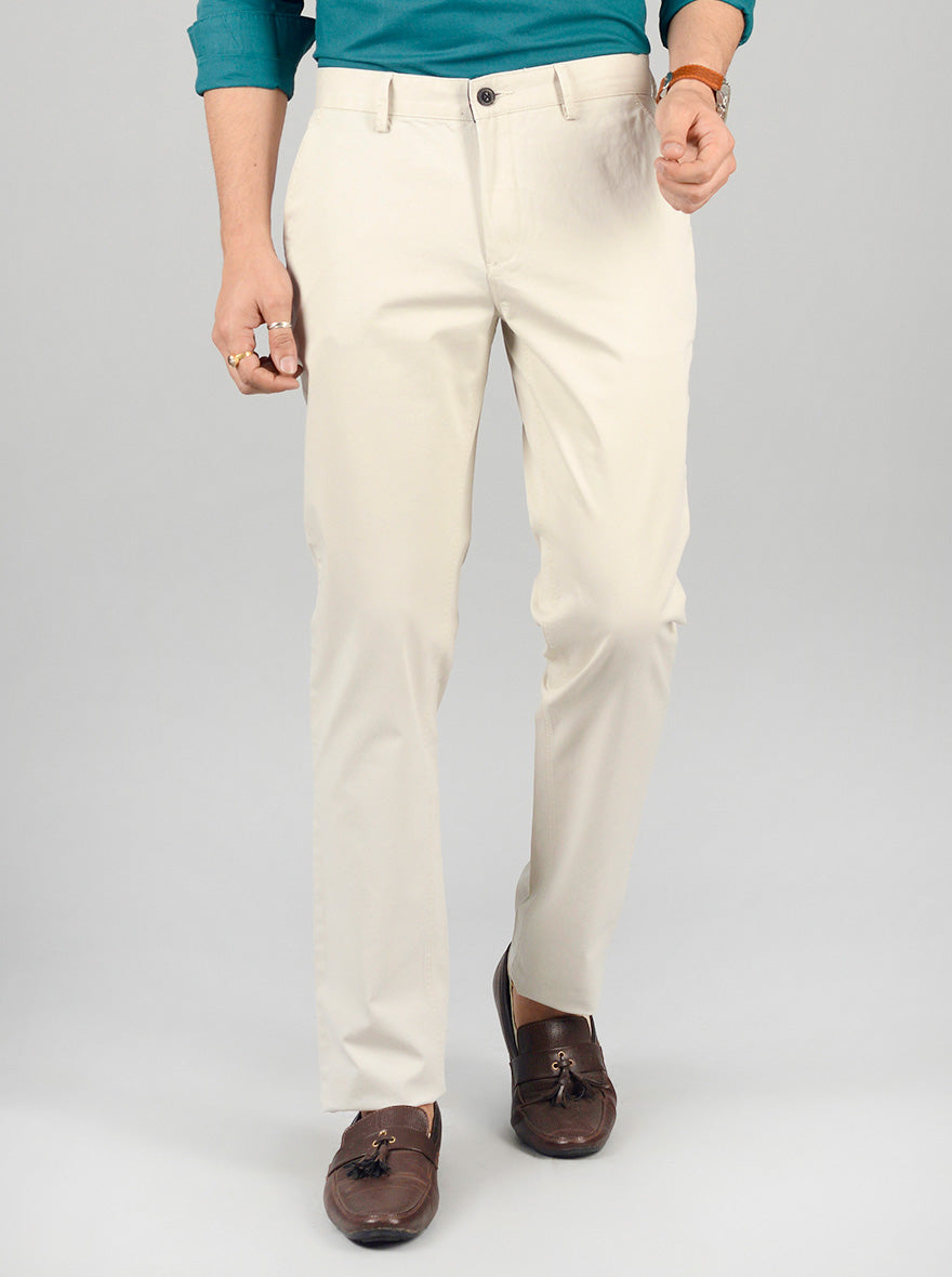 Beige Solid Slim Fit Casual Trouser | JB Sport