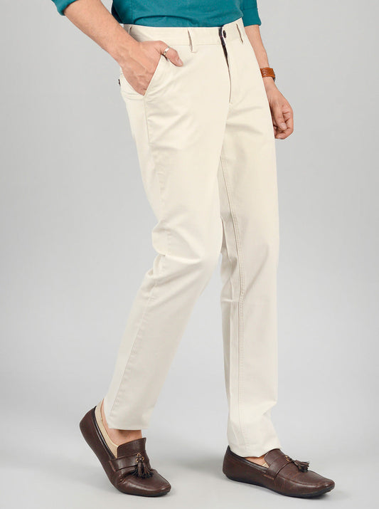 Beige Solid Slim Fit Casual Trouser | JB Sport