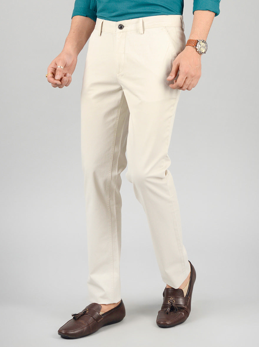 Beige Solid Slim Fit Casual Trouser | JB Sport